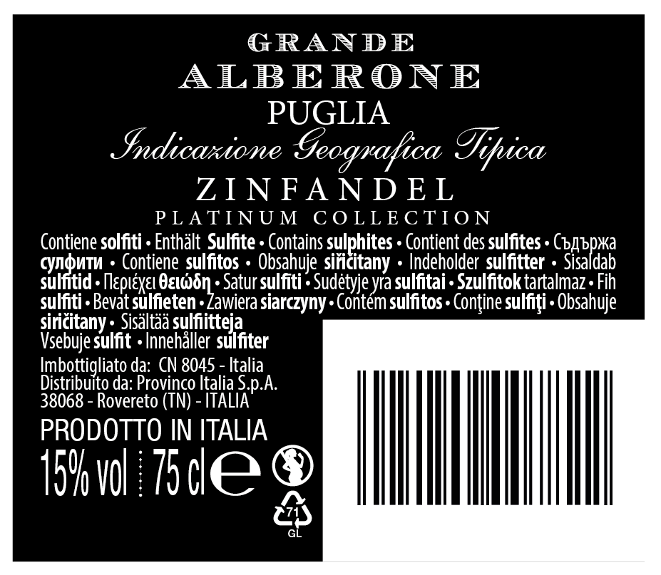 Grande Alberone Zinfandel Igt Platinum Collection Svinando Wine Club